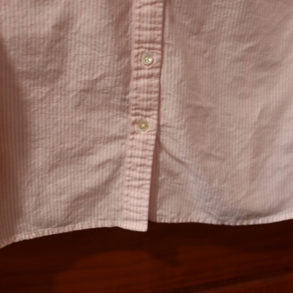 Lands' End Light Pink Striped Cotton Button-Down Shirt Long Sleeve 8 - Picture 6 of 11